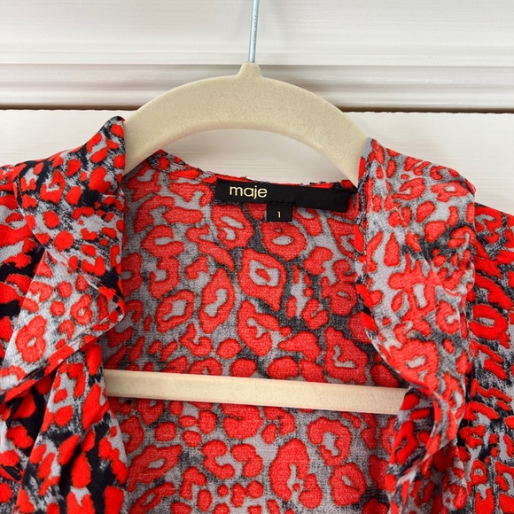 MAJE Wrap Dress Long sleeves Mini Leopard Print Size T1 / XS - Picture 4 of 5